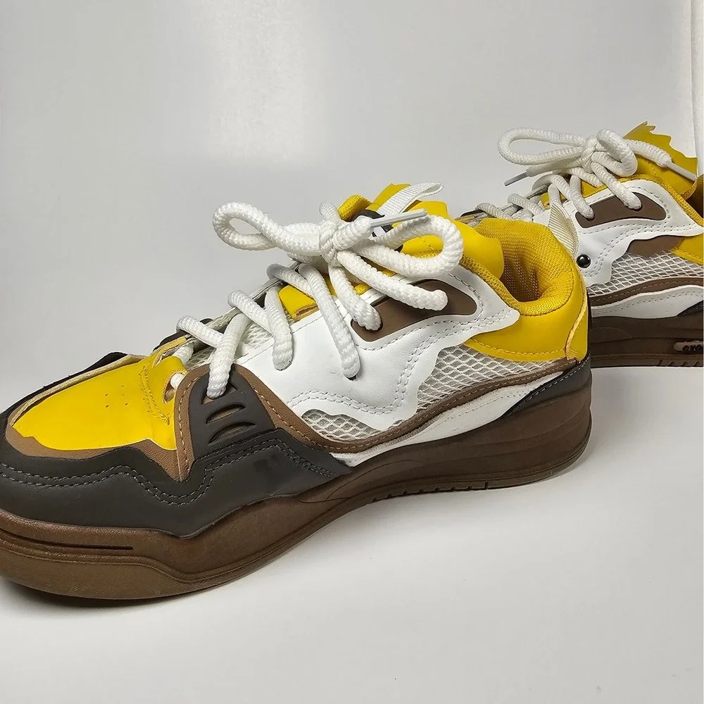 Yellow y2k Chunky Platform Sneakers Yellow Brown White Multi-Color Low Top Shoes